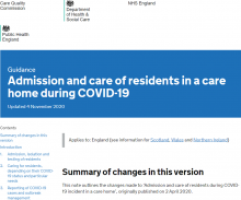 Admission and care of residents in a care home during COVID-19